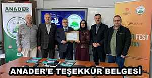 ANADER’E TEŞEKKÜR BELGESİ